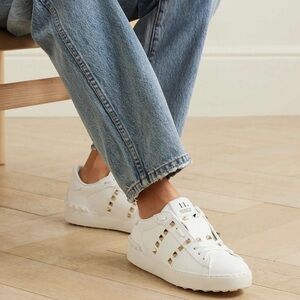 Valentino Garavani White and Gold Studded Sneakers size 8